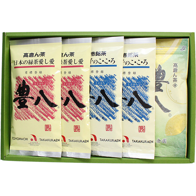 豊八® 平袋【5本 詰合せ】和紙 緑 100g × 1本、アルミ（赤 100g × 2本、青 100g × 2本）